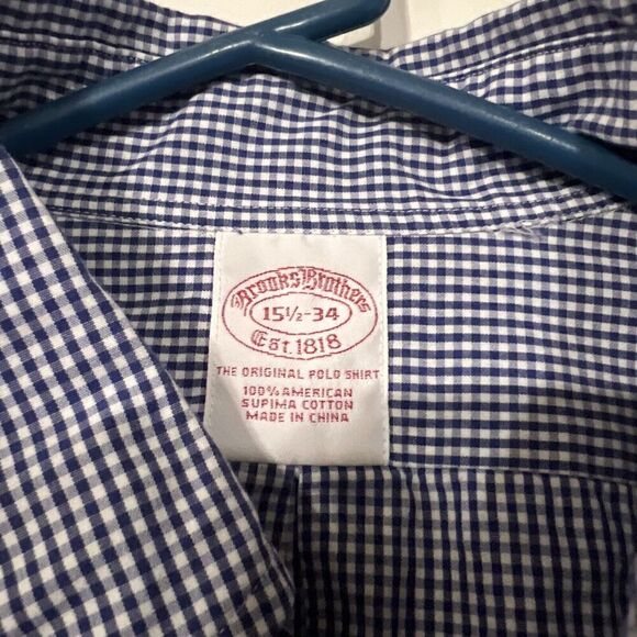 Brooks Brothers Button Shirt Men's 15.5-34 Blue Check Traditional Fit - Picture 2 of 5